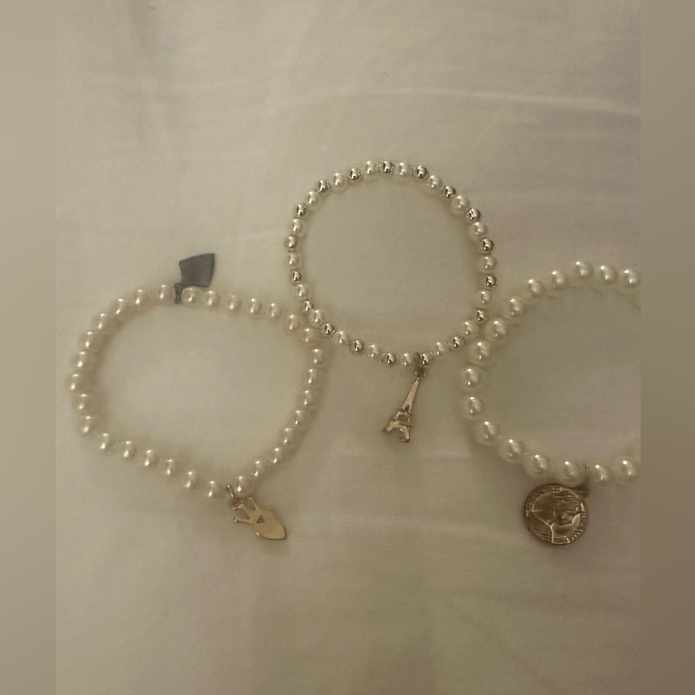 3pc Pearl Bracelet with Gold Charm